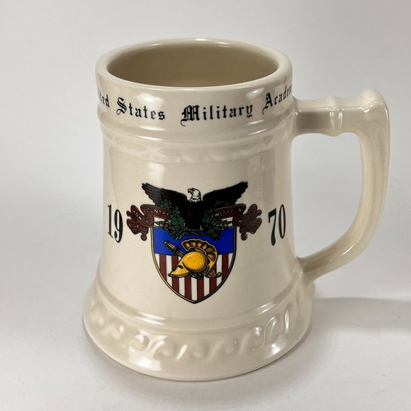 Vtg United States Military Academy Ceramic Stein Mug LG Balfour West Point 70s